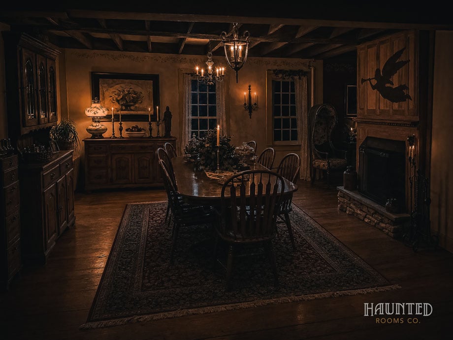 Candlelit colonial dining room at Captain Grant's 1754