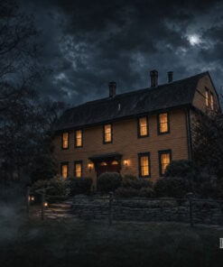 Captain Grant's 1754 haunted inn from the front lawn at night