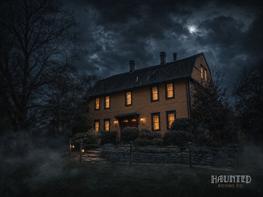 Captain Grant's 1754 haunted inn from the front lawn at night