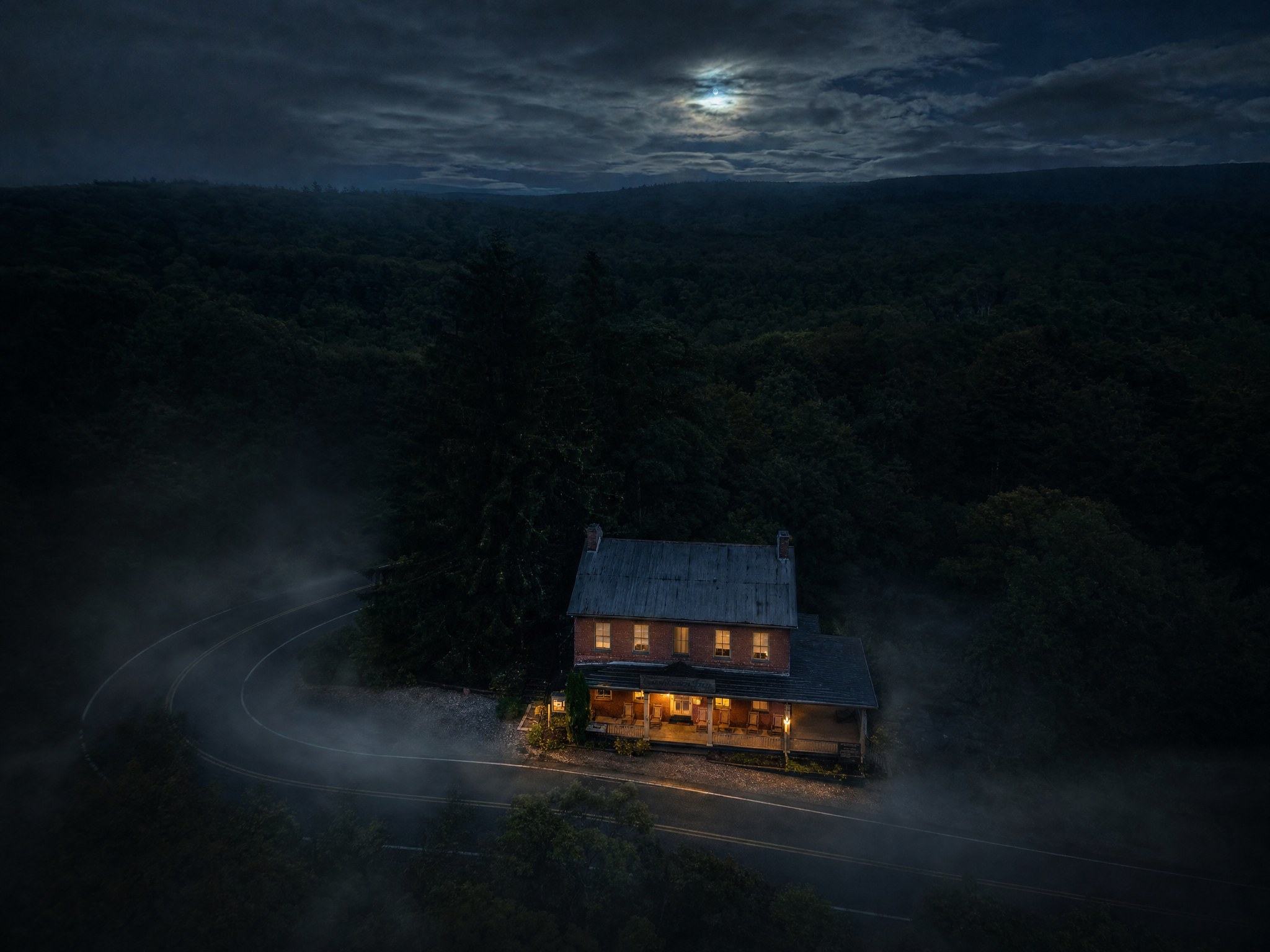 The Cashtown Inn alone among the woods at night