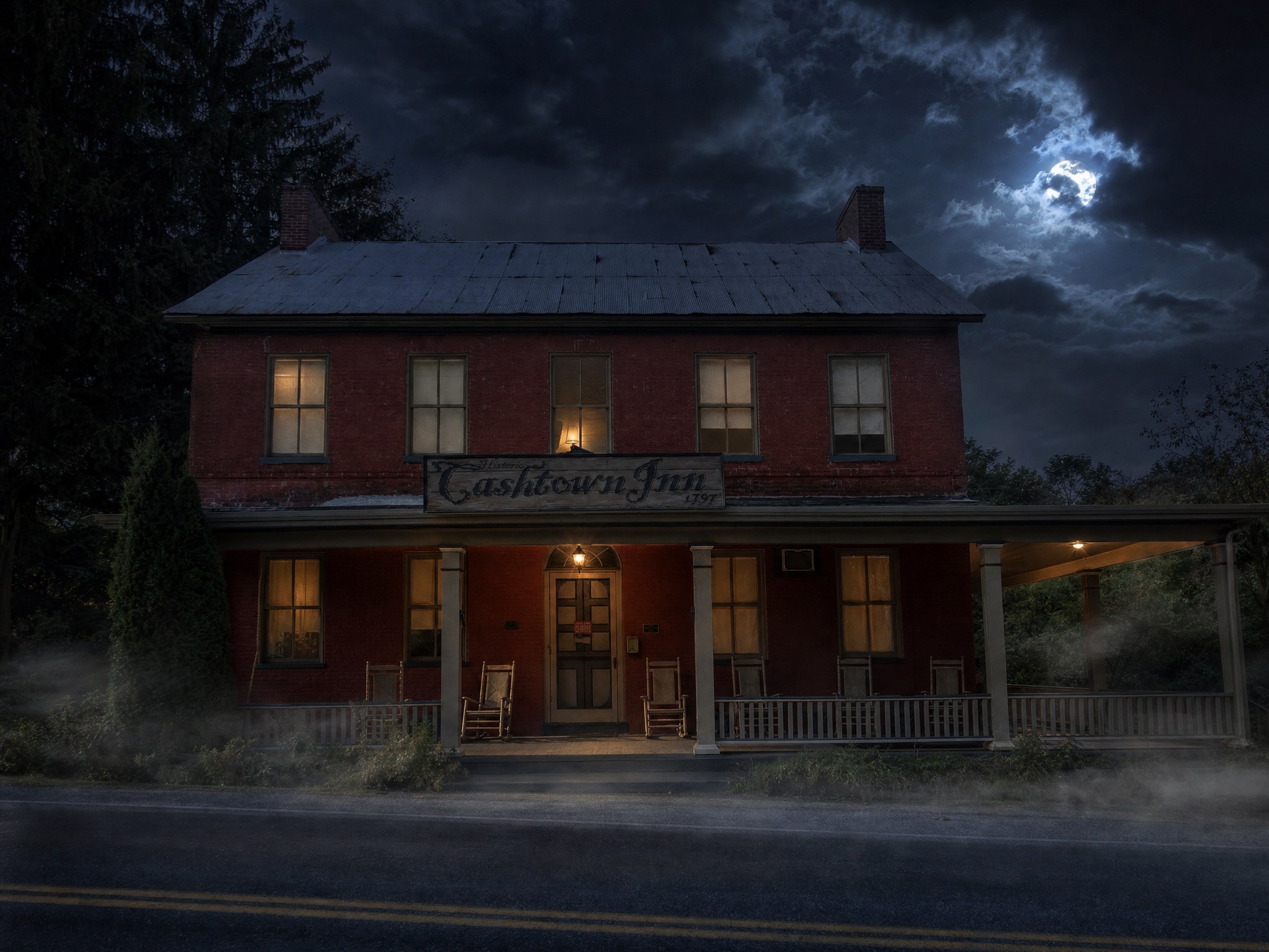 The Historic Cashtown Inn on the Chambersburg Pike at night