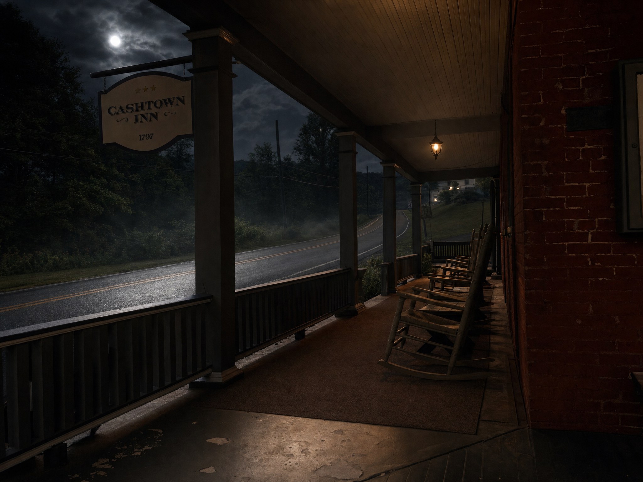 Cashtown Inn front porch at night