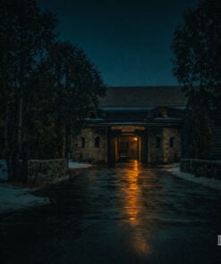 Approach road to Fort William Henry gate at dusk in late autumn