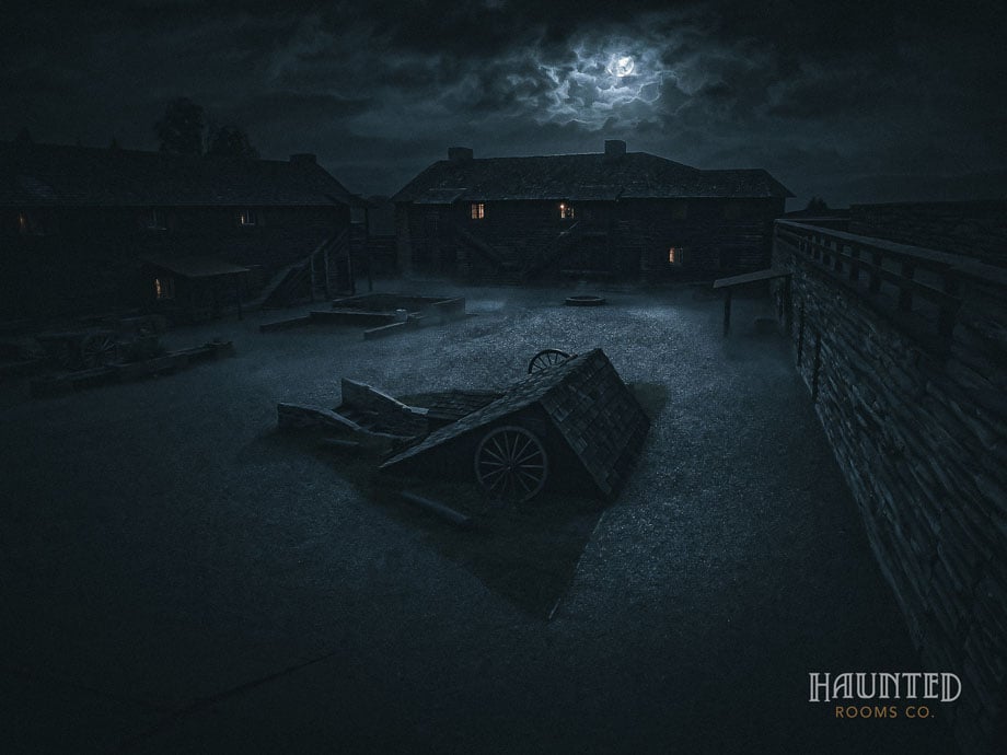 Fort William Henry parade ground and barracks under moonlight