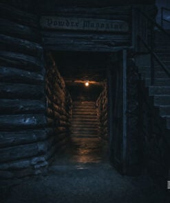 Fort William Henry powder magazine doorway at night