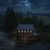 Aerial view of the haunted Cashtown Inn at night