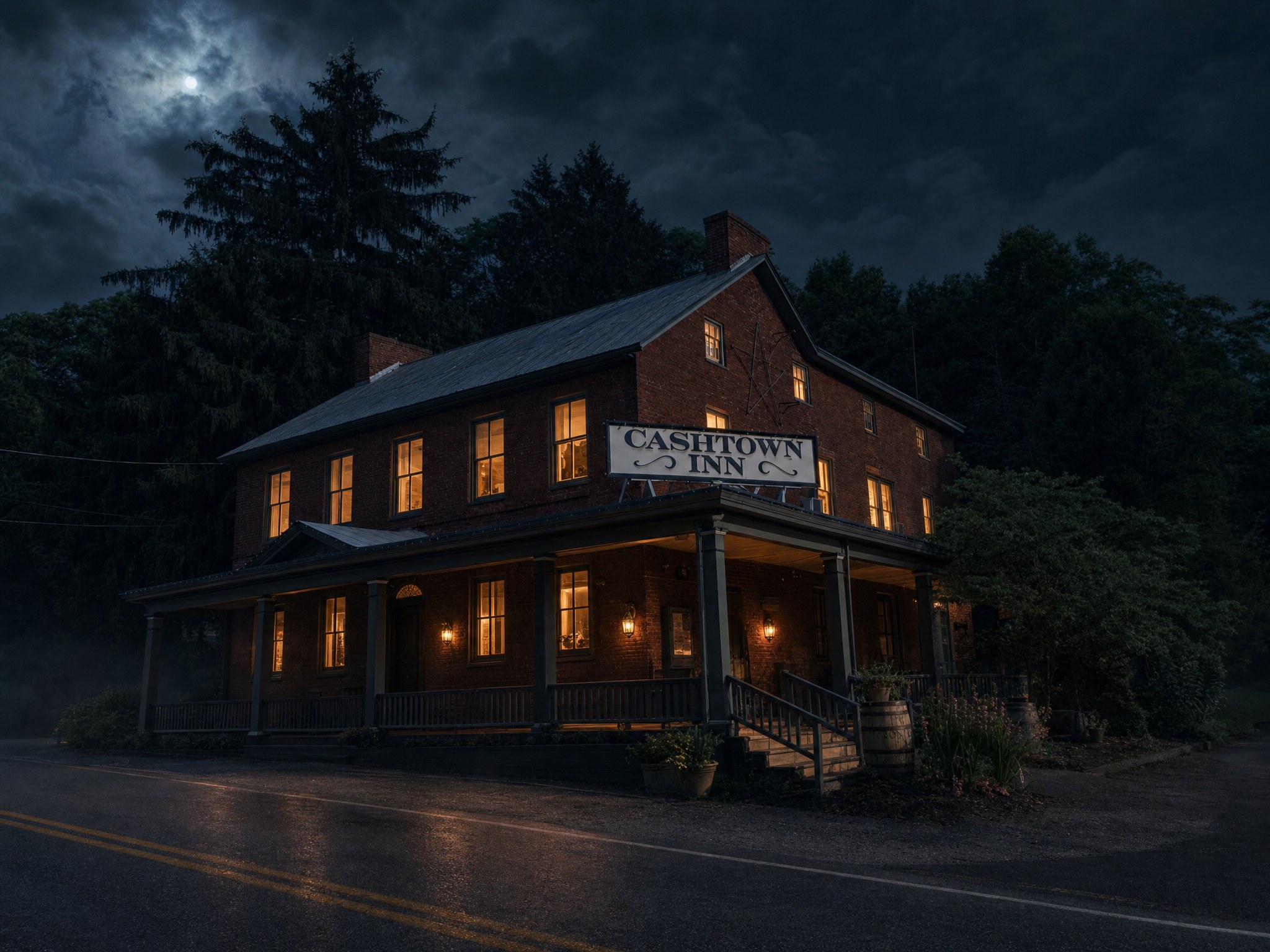 Haunted Cashtown Inn near Gettysburg at night