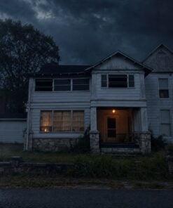 The Old Lynchburg Funeral Home at night, Lynchburg, Tennessee