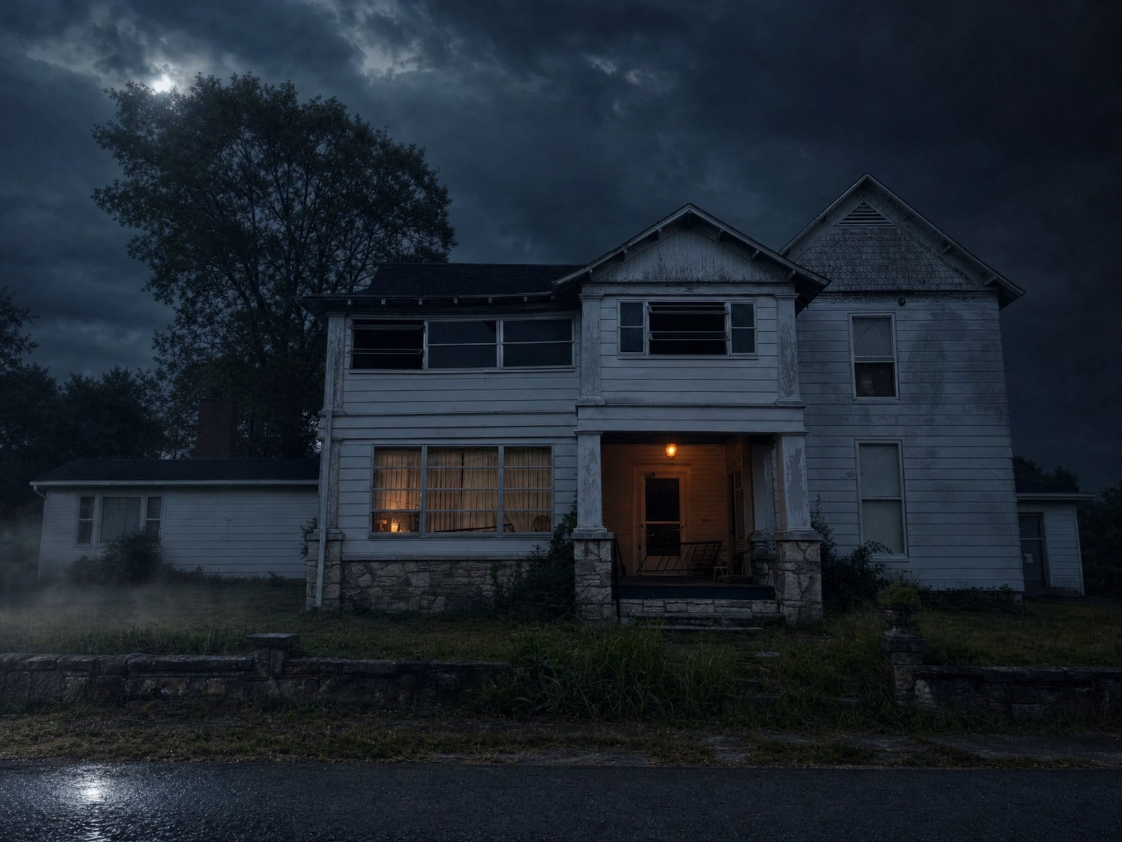 The Old Lynchburg Funeral Home at night, Lynchburg, Tennessee