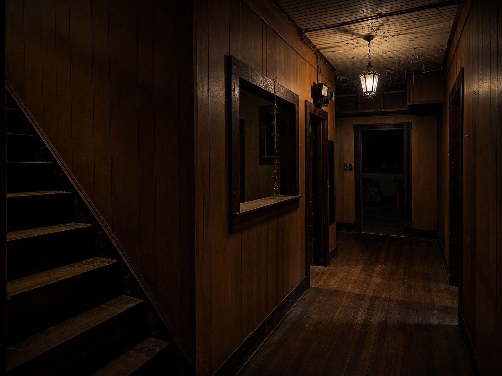 Hallway and staircase inside the Old Lynchburg Funeral Home