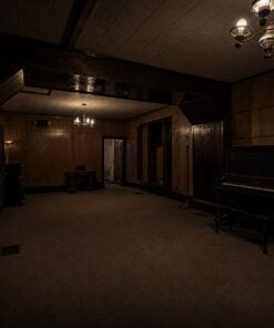Wood-panelled parlour with piano inside the Old Lynchburg Funeral Home