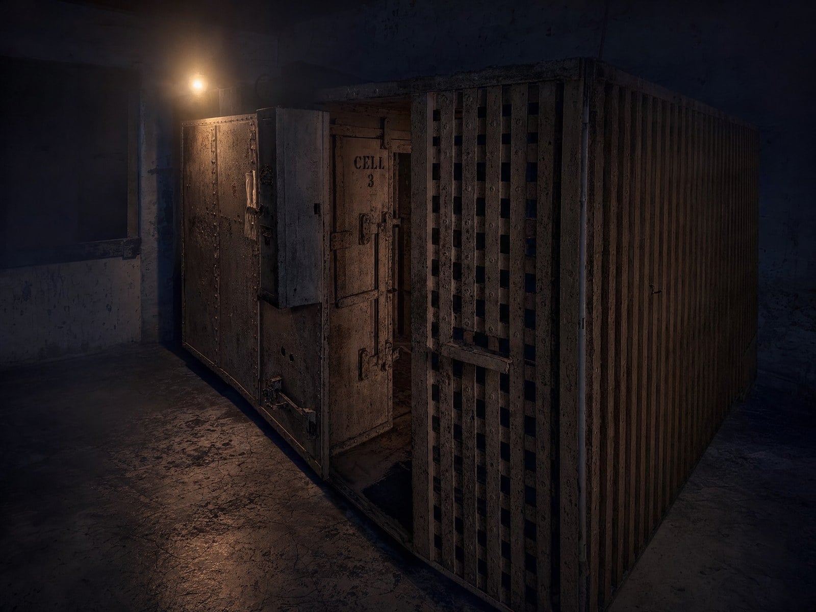 Iron cell block inside the Old Moore County Jail