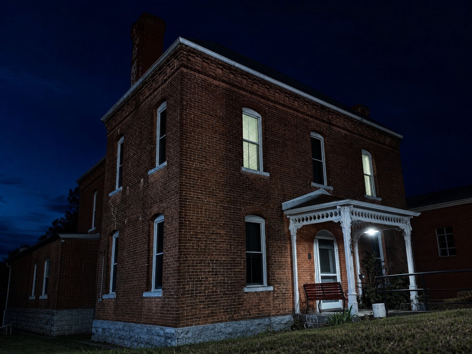 The Old Moore County Jail at night, Lynchburg, Tennessee