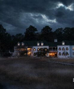 The Roanoke Island Inn from above the marsh at night