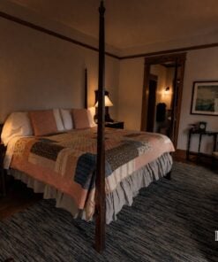 Room 1 four-poster king room at the Roanoke Island Inn at night