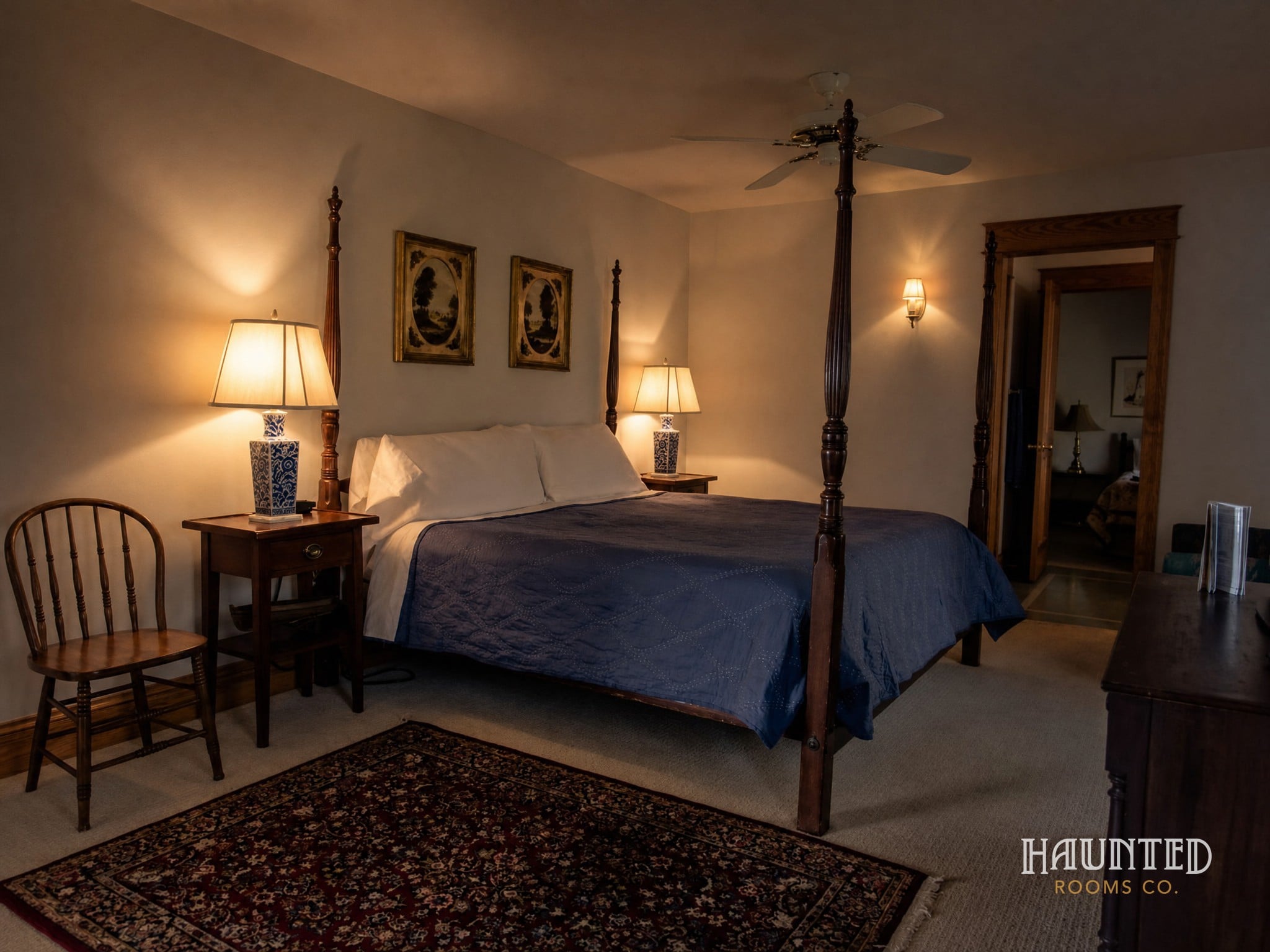 Room 8 family suite at the Roanoke Island Inn at night